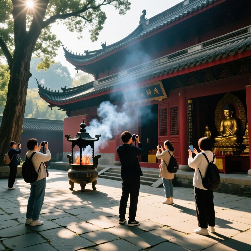 Tourists visit the temple