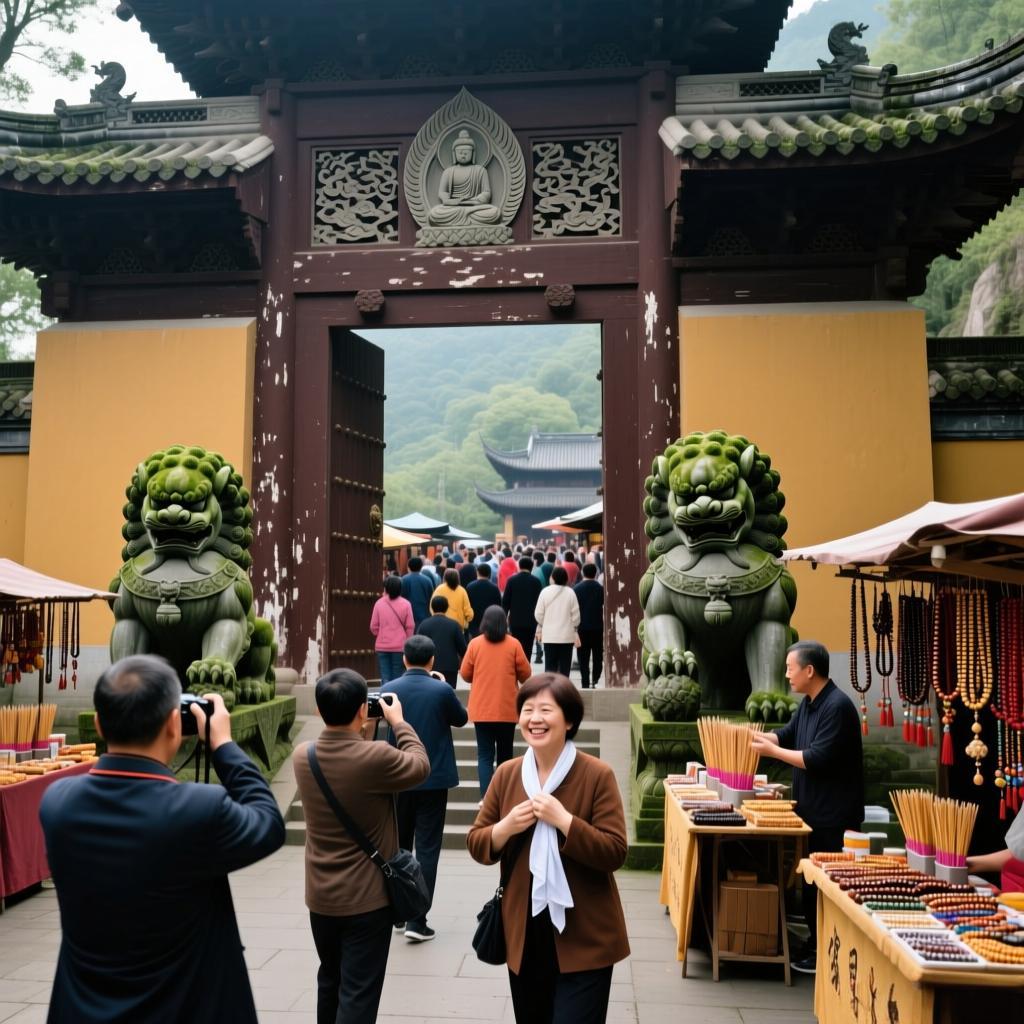 Tourists visit the temple