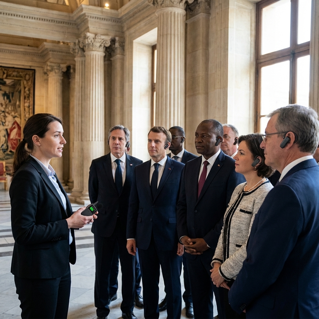 In the government reception scenario, the client uses the Yingmi wireless tour guide device.