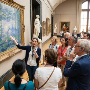 In the museum, tour guides use Yingmi tour guide system to provide commentary for visitors.