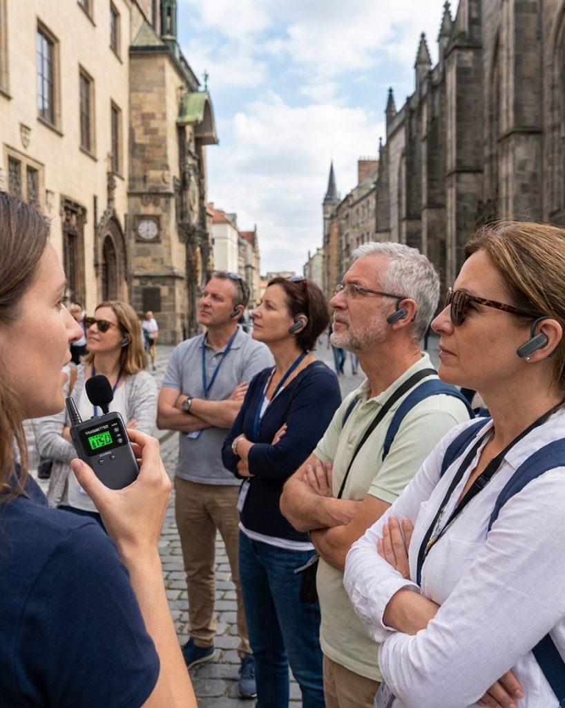 At overseas tourist attractions, tour guides use Yingmi tour guide system to provide commentary for visitors.