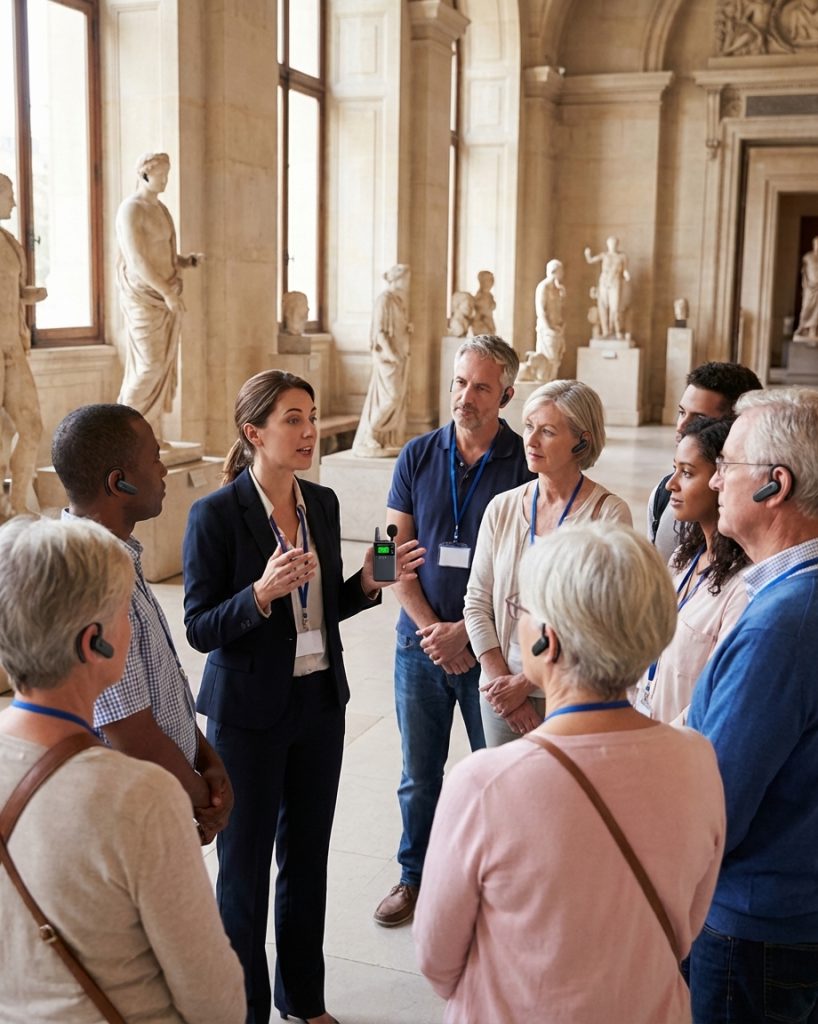 In the museum, tour guides use Yingmi tour guide system to provide commentary for visitors.