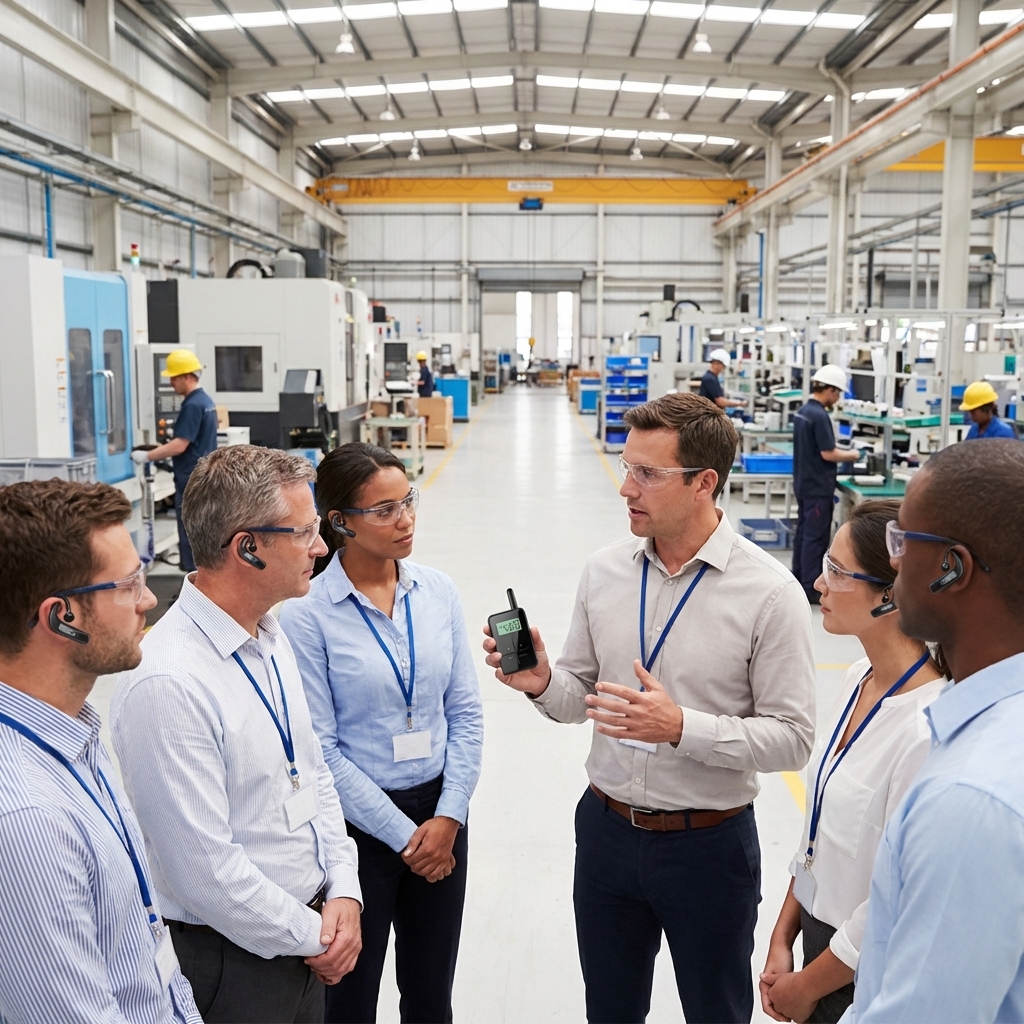 In High-Noise Factory Environments, customers utilize Yingmi wireless tour guide system.