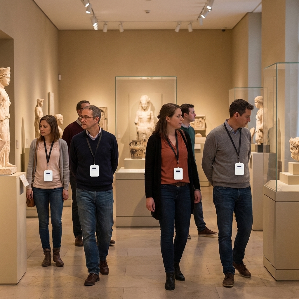 The tourists use yingmi M7 audio guide device to visit the museum.