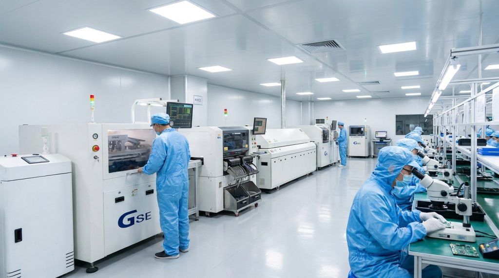 Automated SMT production line at a wireless tour guide system factory